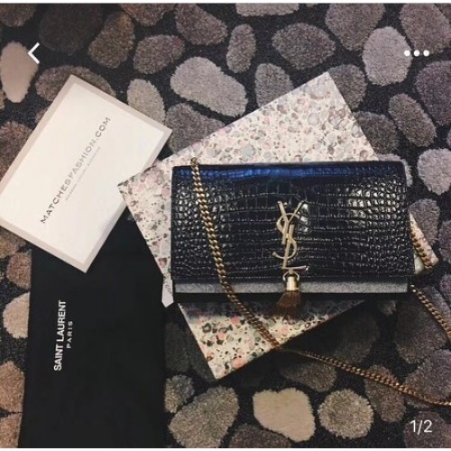 Yves Saint Laurent krokodilbőr válltáska 1456 fekete-arany