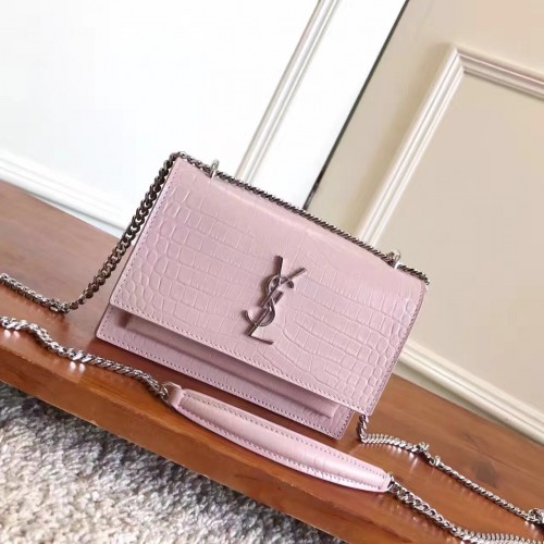 Yves Saint Laurent Crossbody Croco Eredeti Bőr Válltáska Y8606 Rózsaszín