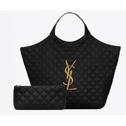 Yves Saint Laurent ICARE MAXI BEVÁSÁRLÓTÁSKA STEPPELT BÁRÁNYBŐRBŐL 698651 Fekete