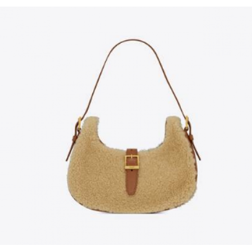 Yves Saint Laurent LE FERMOIR HOBO BAG MERINO SHEARLING 6726152 TERMÉSZETES bézs tégla