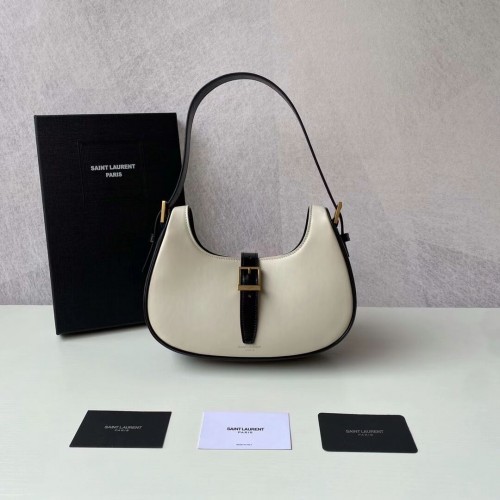 Yves Saint Laurent LE FERMOIR HOBO TÁSKA FÉNYES BŐRBŐL 6726152 BLANC VINTAGE&fekete