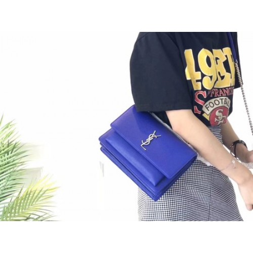 Yves Saint Laurent bőr keresztpántos válltáska Y8005 kék