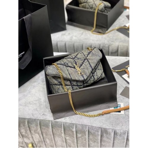 Yves Saint Laurent Loulou Puffer Kis Farmer Táska 620333 Kék