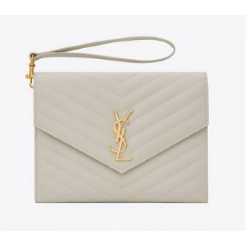 Yves Saint Laurent MONOGRAM KULCSTARTÓ STEPPELT GRAIN DE POUDRE DOMBORÍTOTT BŐR 617662 fehér