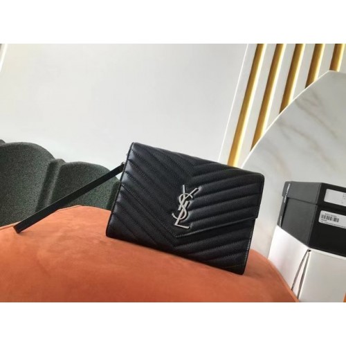Yves Saint Laurent MONOGRAM KULCSTARTÓ STEPPELT GRAIN DE POUDRE DOMBORÍTOTT BŐR B617662 fekete