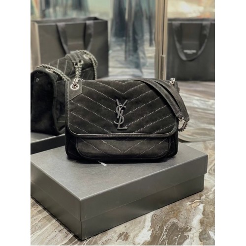 Yves Saint Laurent NIKI BABY steppelt velúr bőrből 498894 fekete