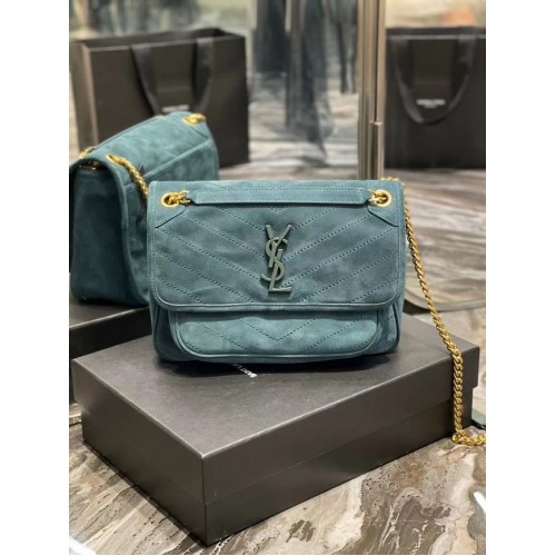 Yves Saint Laurent NIKI BABY steppelt velúr bőrből 498894 kék