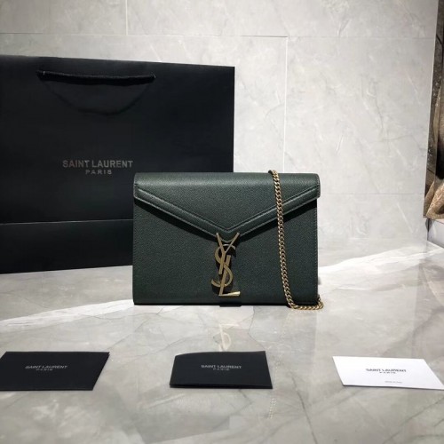 YSL CASSANDRA MONOGRAM CSATOSS TÁSKA GRAIN DE POUDRE DOMBORÍTOTT BŐRBŐL Y582334 Zöld