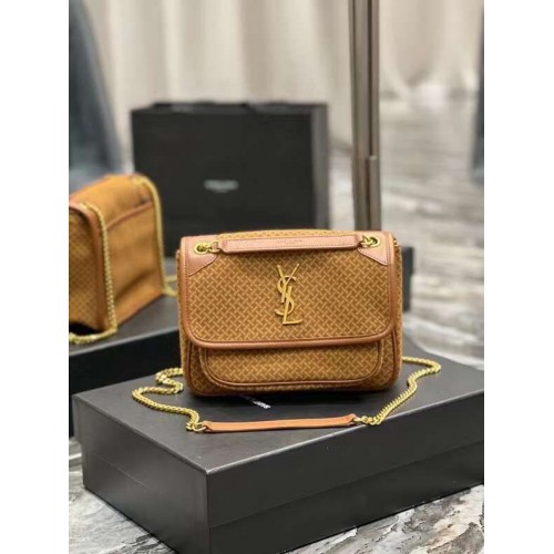 Yves Saint Laurent SMALL NIKI SMALL gyűrött vintage velúr bőrből Y653151 barna