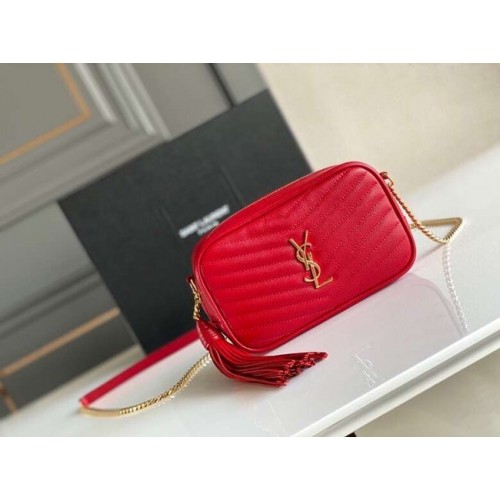 Yves Saint Laurent RÉGI BORJÚBŐR FÉNYKÉPEZŐGÉP TÁSKA 6125791 piros