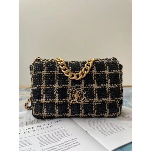 Chanel 19 fedeles táska Tweed AS1160 AS1161 AS1162 fekete