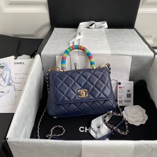 Chanel mini fedeles táska felső fogantyúval AS2215 sötétkék