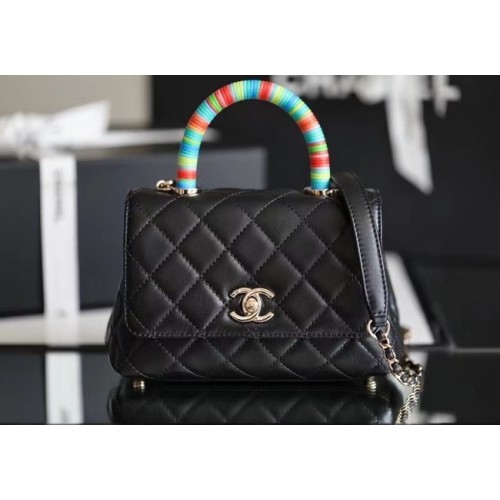 Chanel mini fedeles táska felső fogantyúval AS2215 fekete