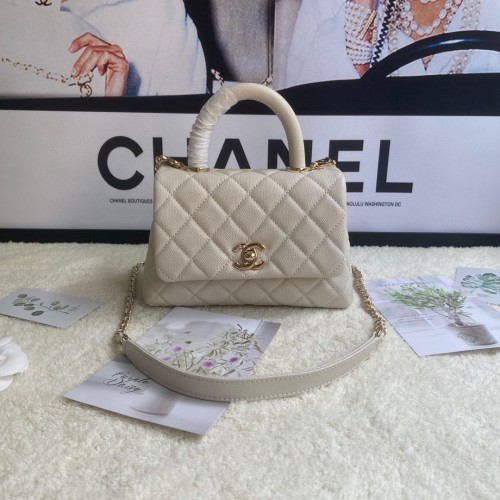 Chanel mini fedeles táska felső fogantyúval AS2215 krémszínű